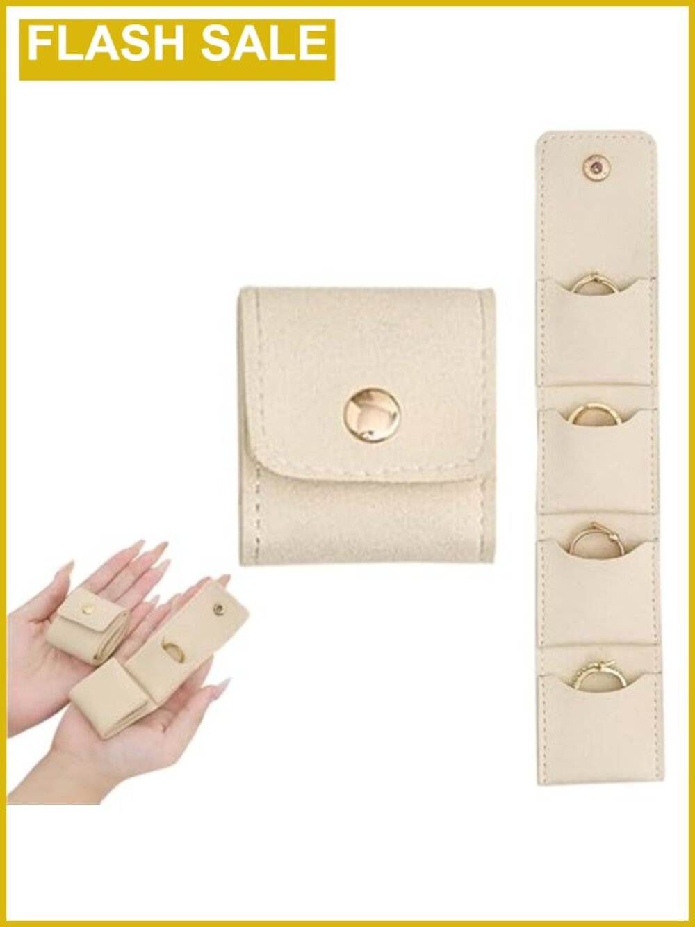 Set of 3 Mini Travel Jewelry Roll Bag with Buckle Foldable Organizer Pouch